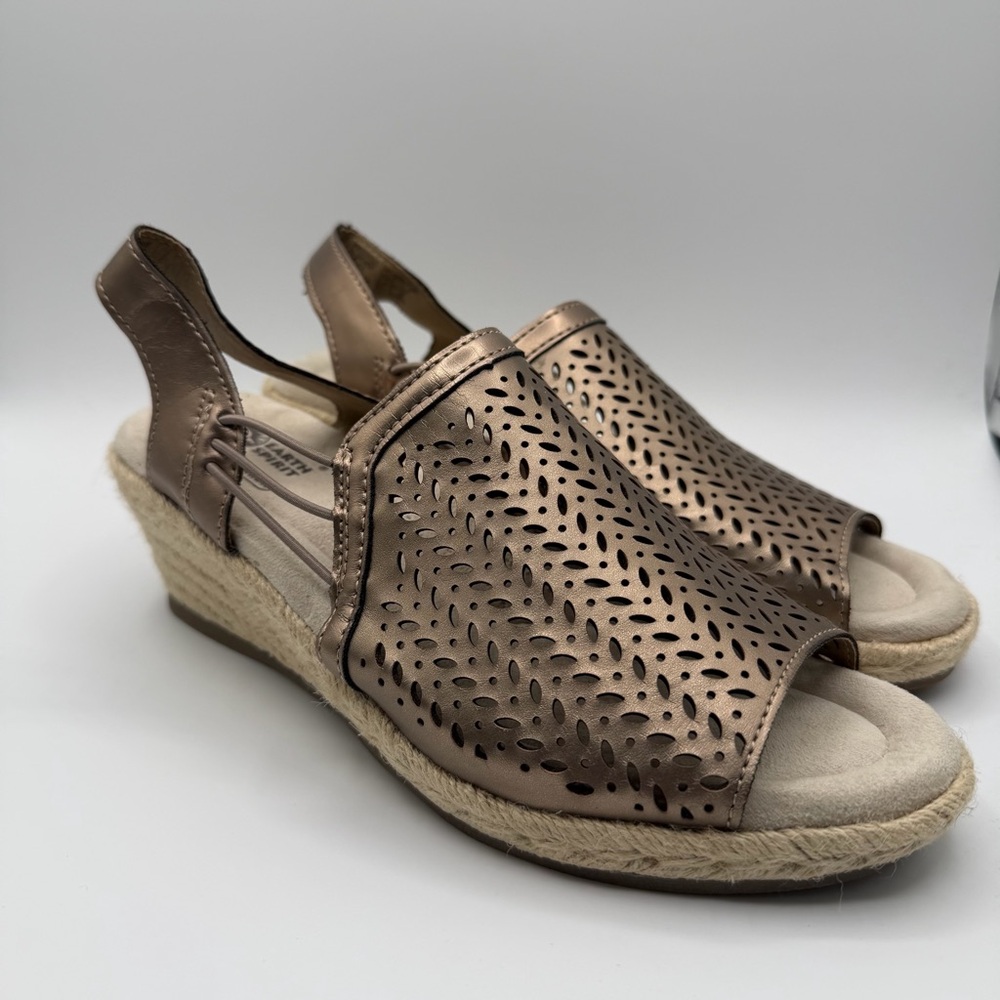 Earth Spirit Gelron Bronze Cutout Slingback Wedge Sandals Women’s 8